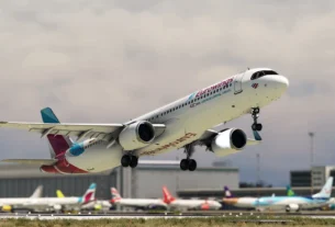 FSLabs A321neo no Microsoft Flight nas cores da Eurowings no Simulator decolando.