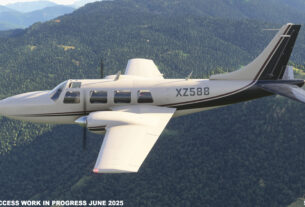 Imagem promocional do A2A Accu-Sim Aerostar em voo no Microsoft Flight Simulator.