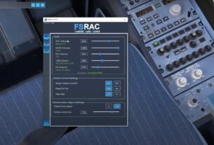 Interface do FSRAC 3.0 exibindo opções de configuração de áudio para o Microsoft Flight Simulator.