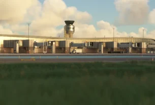 Vista do terminal do Aeroporto Internacional de Quebec (CYQB) da TaiModels no Microsoft Flight Simulator, com texturas PBR detalhadas.