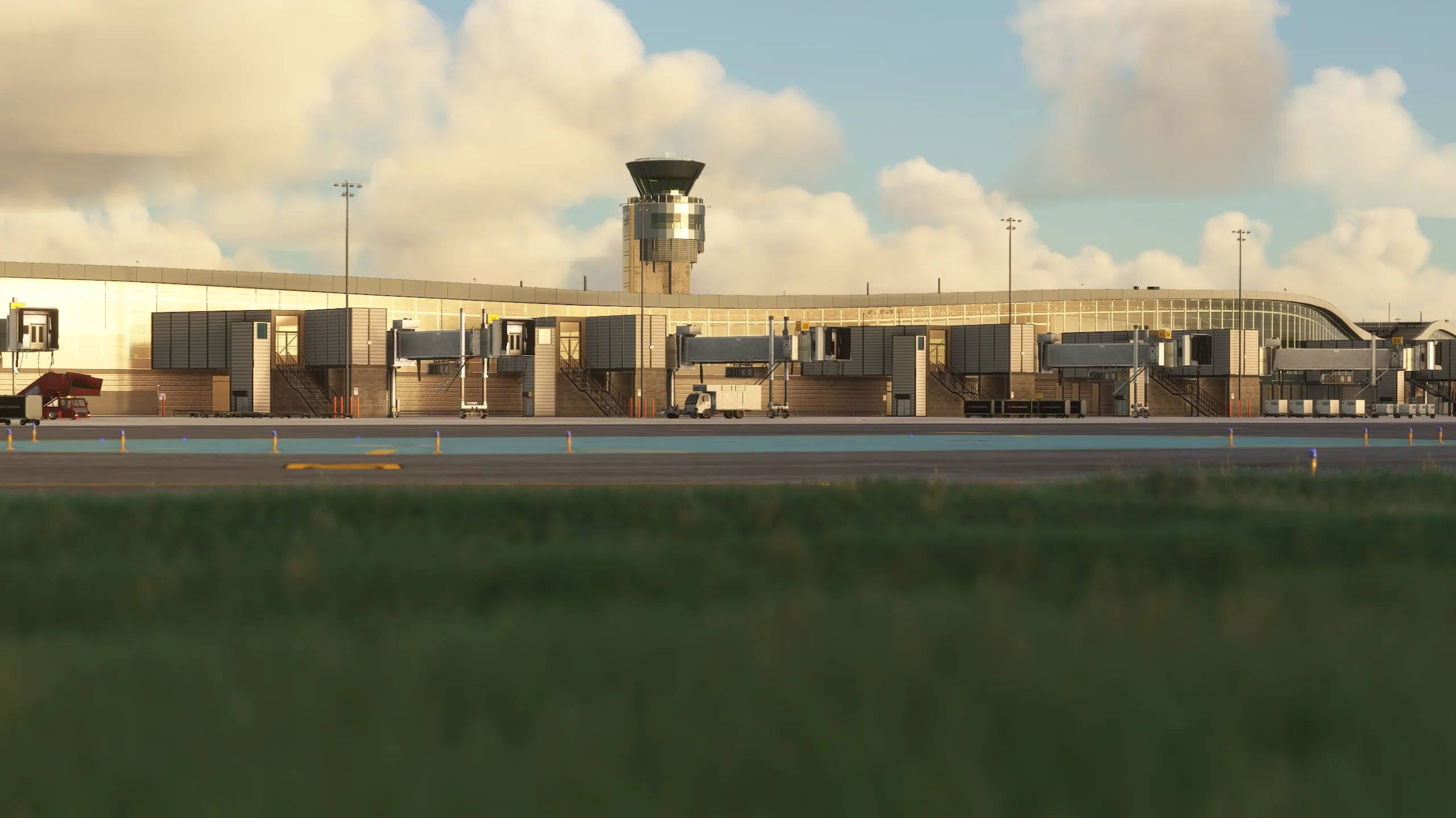 Vista do terminal do Aeroporto Internacional de Quebec (CYQB) da TaiModels no Microsoft Flight Simulator, com texturas PBR detalhadas.