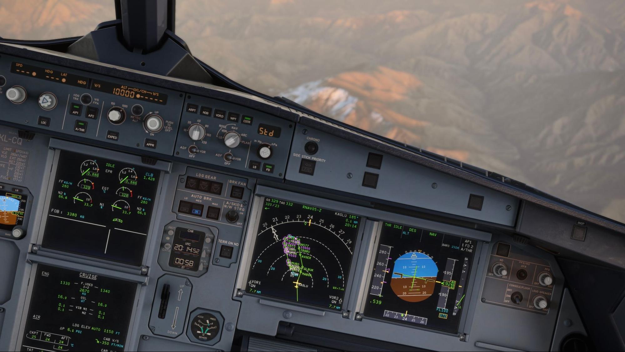 Cockpit do Fenix A320 no Microsoft Flight Simulator 2024, destacando as melhorias da nova atualização.