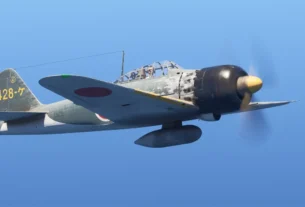 Caça A6M5 Zero da Blackbird voando sobre o oceano no MSFS 2024.