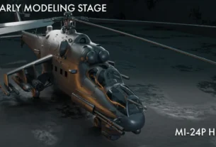 Helicóptero de ataque Mi-24P Hind da Flying Fries em um modelo avançado no Microsoft Flight Simulator 2024.