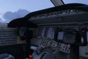=== TÍTULO === Just Flight Revela Cockpit Detalhado do LJ45 Professional === ALT-TEXT === Cockpit do Just Flight LJ45 Professional em desenvolvimento, mostrando os painéis de instrumentos e texturas detalhadas.
