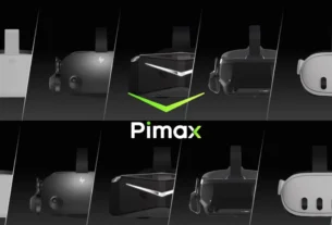 Headset Pimax Crystal Light em destaque com simulação de voo ao fundo