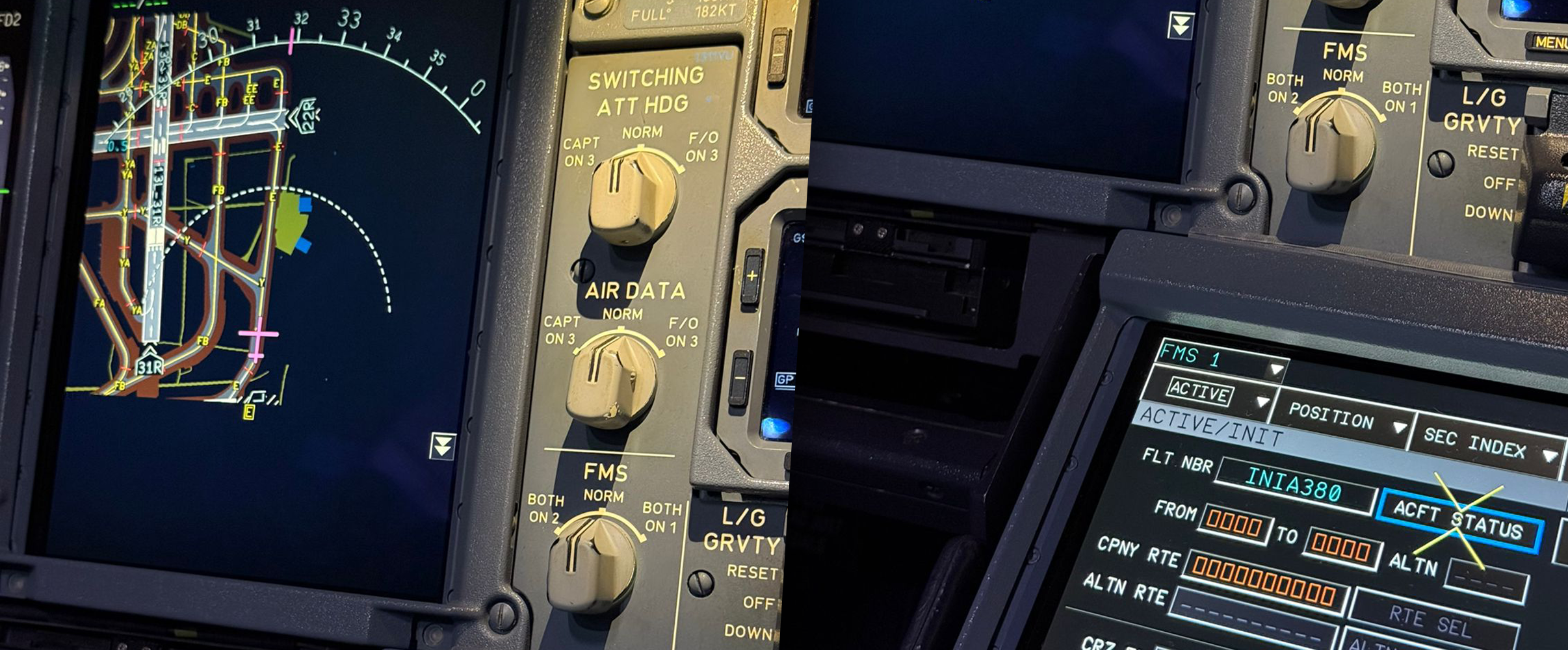 Cockpit do Airbus A380 da iniBuilds em desenvolvimento para o Microsoft Flight Simulator.
