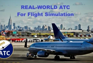 Interface do SimsATC exibindo comunicações reais de ATC no Microsoft Flight Simulator