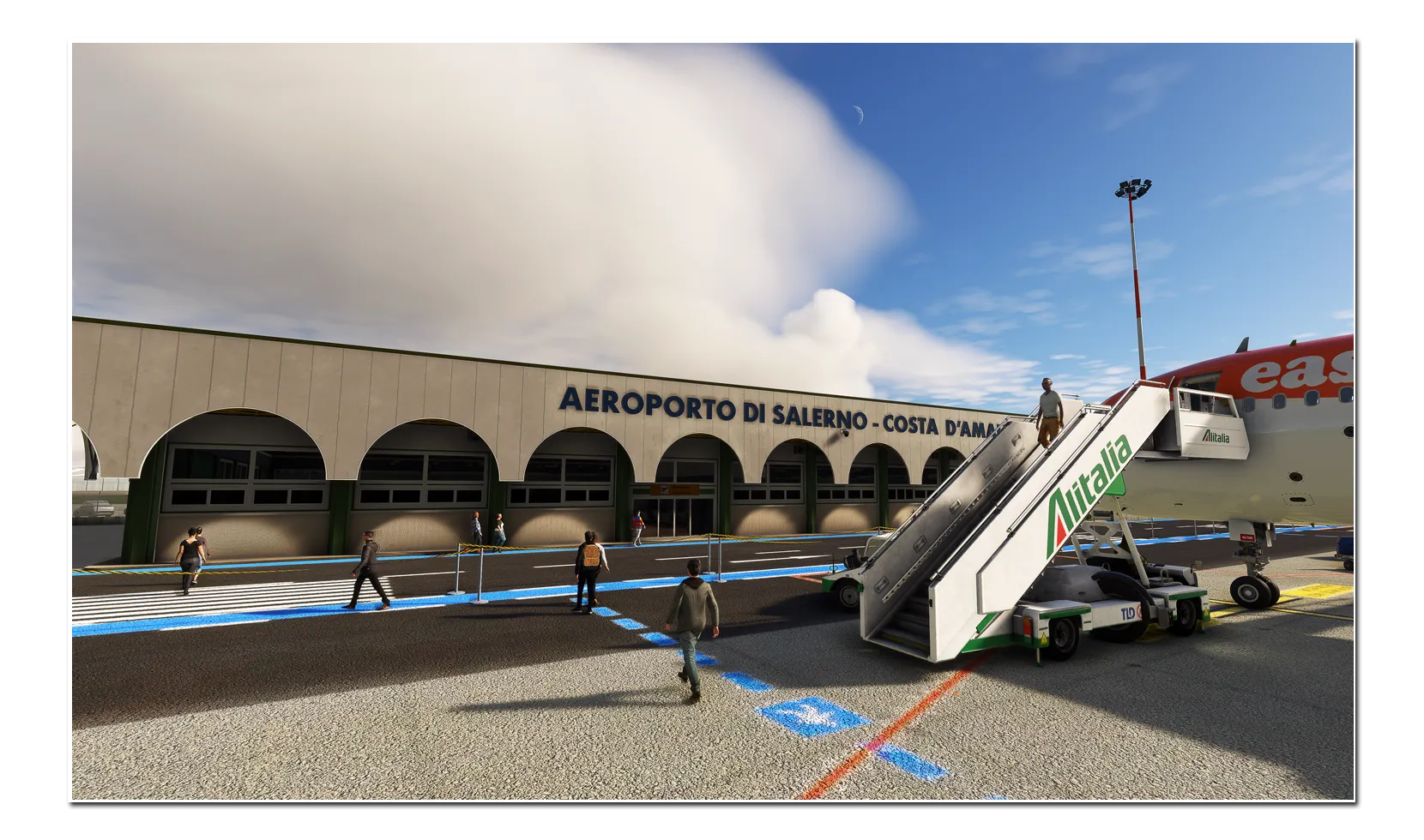 Cenário do aeroporto Salerno Costa d'Amalfi no MSFS com montanhas ao fundo
