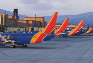 Vista aérea detalhada do Albuquerque International Airport no Microsoft Flight Simulator