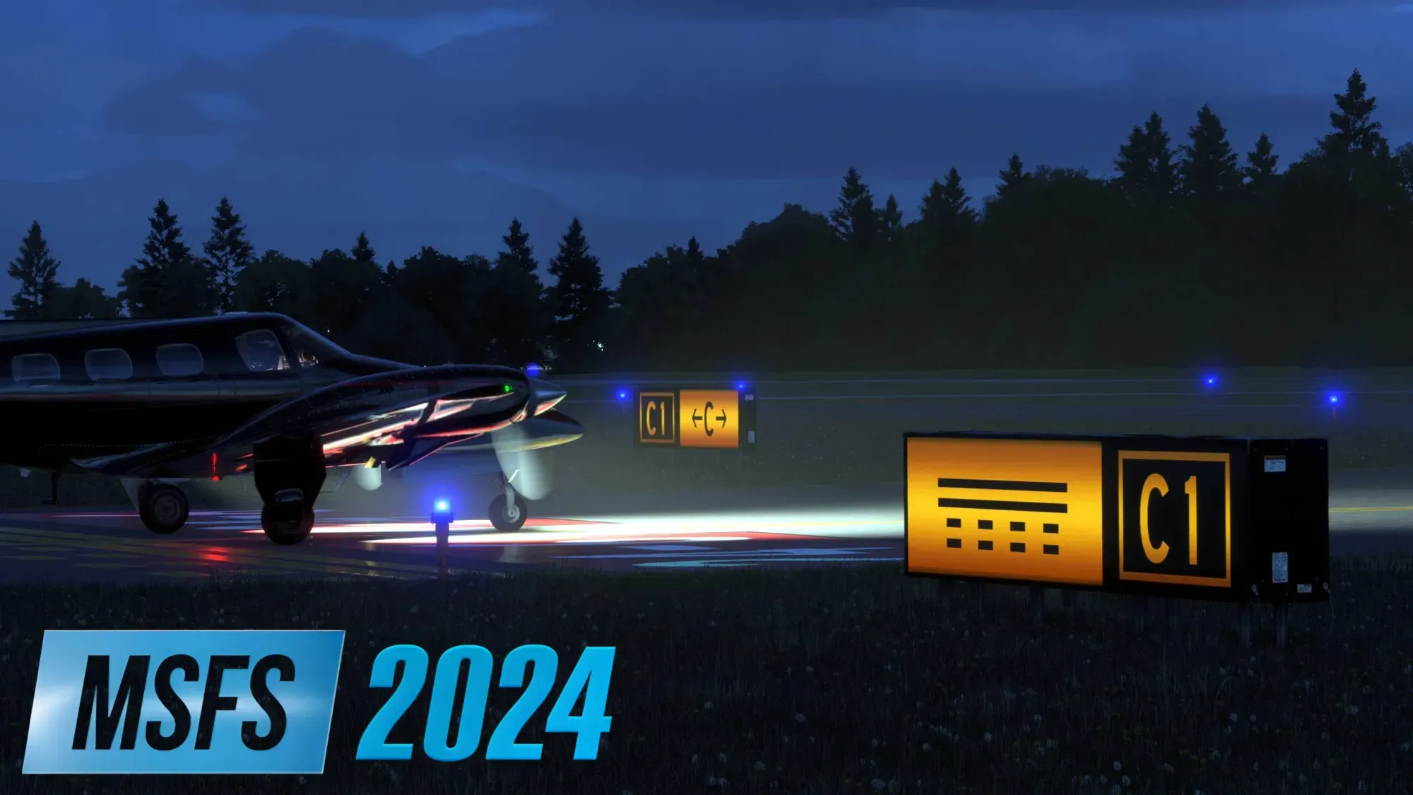 Prévia do Real Taxiways da Black Square no MSFS 2024 mostrando placas detalhadas