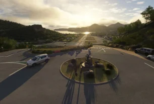 Vista aérea detalhada do aeroporto Gustaf III em St. Barthélemy no MSFS 2024