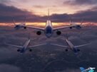 Imagem de grupo de pilotos virtuais voando juntos em formação para ilustrar o novo modo de missões em equipe do VATCareer.