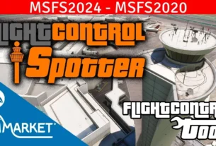 Painel do FlightControlSpotter mostrando opções de spotting em MSFS