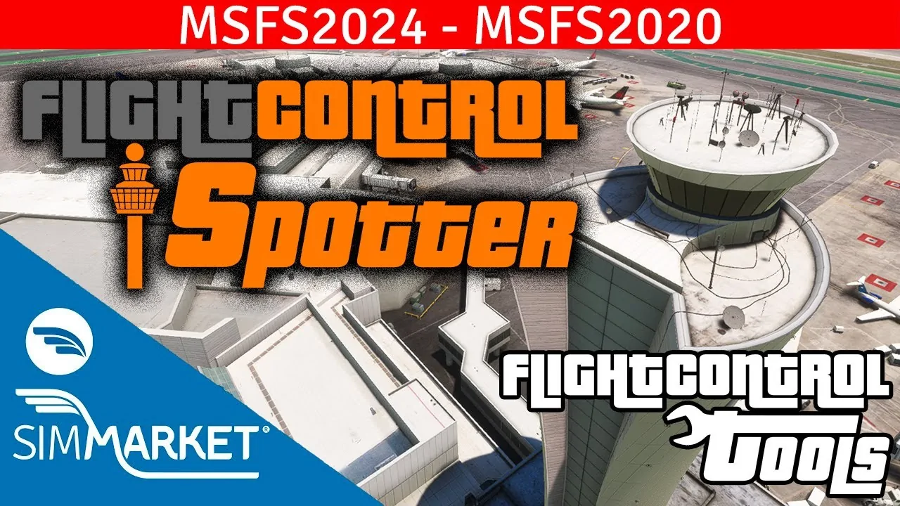 Painel do FlightControlSpotter mostrando opções de spotting em MSFS