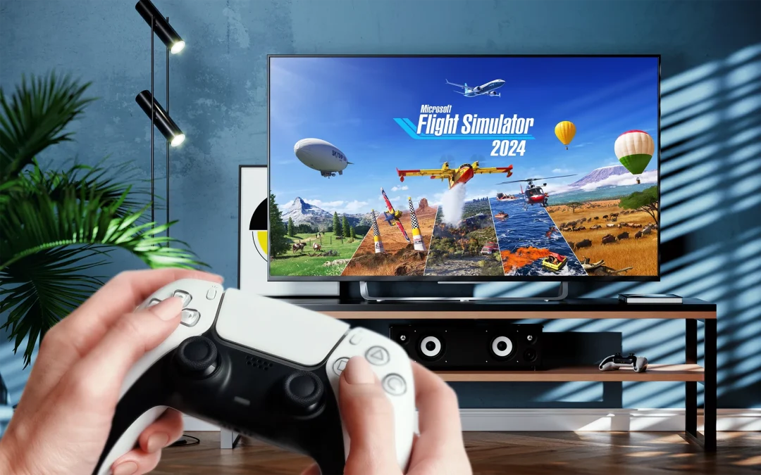 Microsoft Flight Simulator 2024 sendo jogado no console PlayStation 5