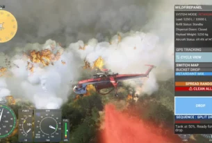 Aeronave combatendo incêndio florestal no Microsoft Flight Simulator 2024