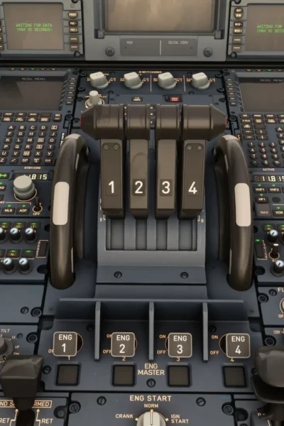 Imagens do cockpit e cabine do Aerosoft A340-600 Pro em desenvolvimento