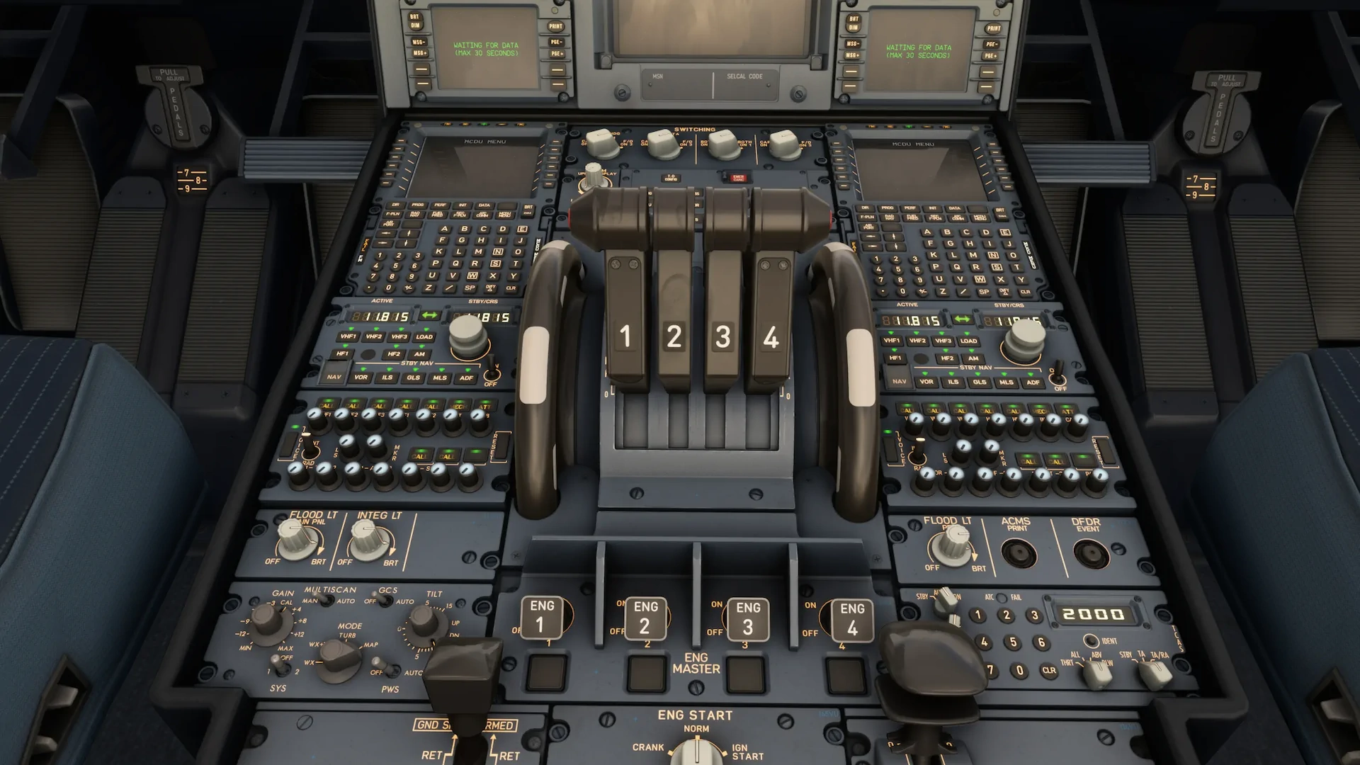 Imagens do cockpit e cabine do Aerosoft A340-600 Pro em desenvolvimento