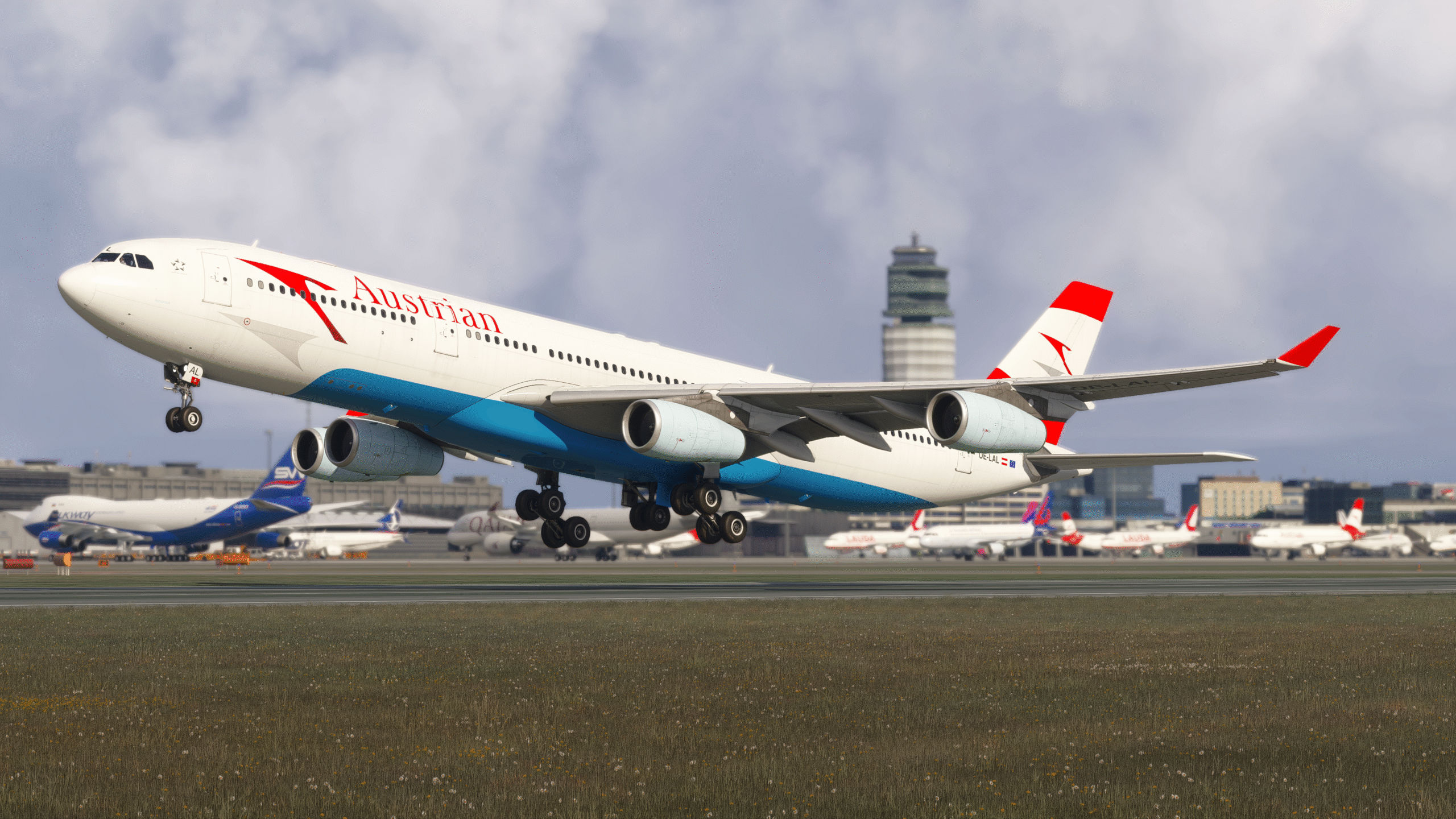 Airbus A340 Airliner da iniBuilds em voo no Microsoft Flight Simulator 2024