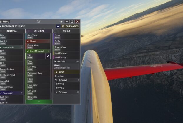 Interface do ChasePlane no Microsoft Flight Simulator 2024, imagem oficial da Parallel 42