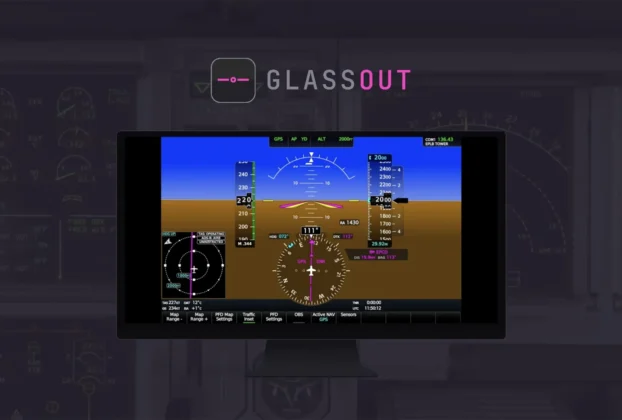 GlassOut exibindo instrumentos do Microsoft Flight Simulator em telas externas