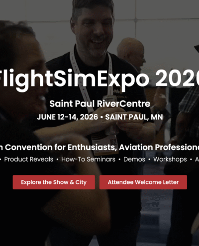 Floorplan oficial da FlightSimExpo 2026 no Saint Paul RiverCentre.