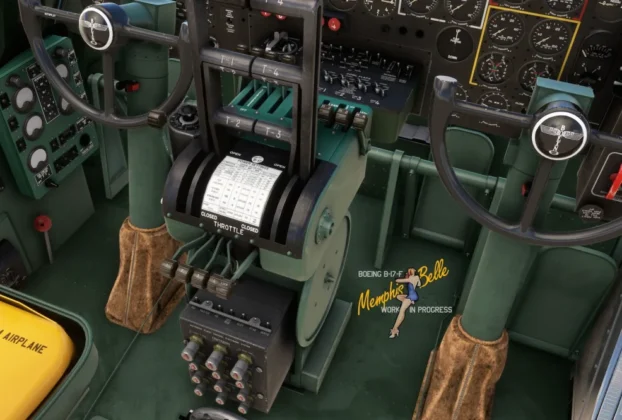 Interior da B-17F Memphis Belle da Aeroplane Heaven em desenvolvimento para Microsoft Flight Simulator