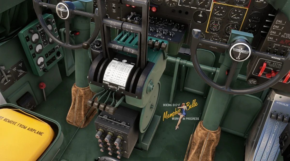 Interior da B-17F Memphis Belle da Aeroplane Heaven em desenvolvimento para Microsoft Flight Simulator