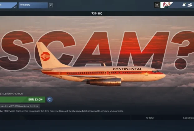 Imagem do 737-100 listado no Marketplace do Microsoft Flight Simulator