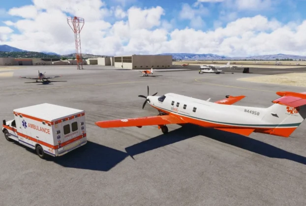 Microsoft Flight Simulator 2024 em missão do modo Career