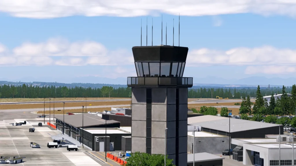 Preview do cenário Westchester County Airport da Fly2High com área aeroportuária detalhada