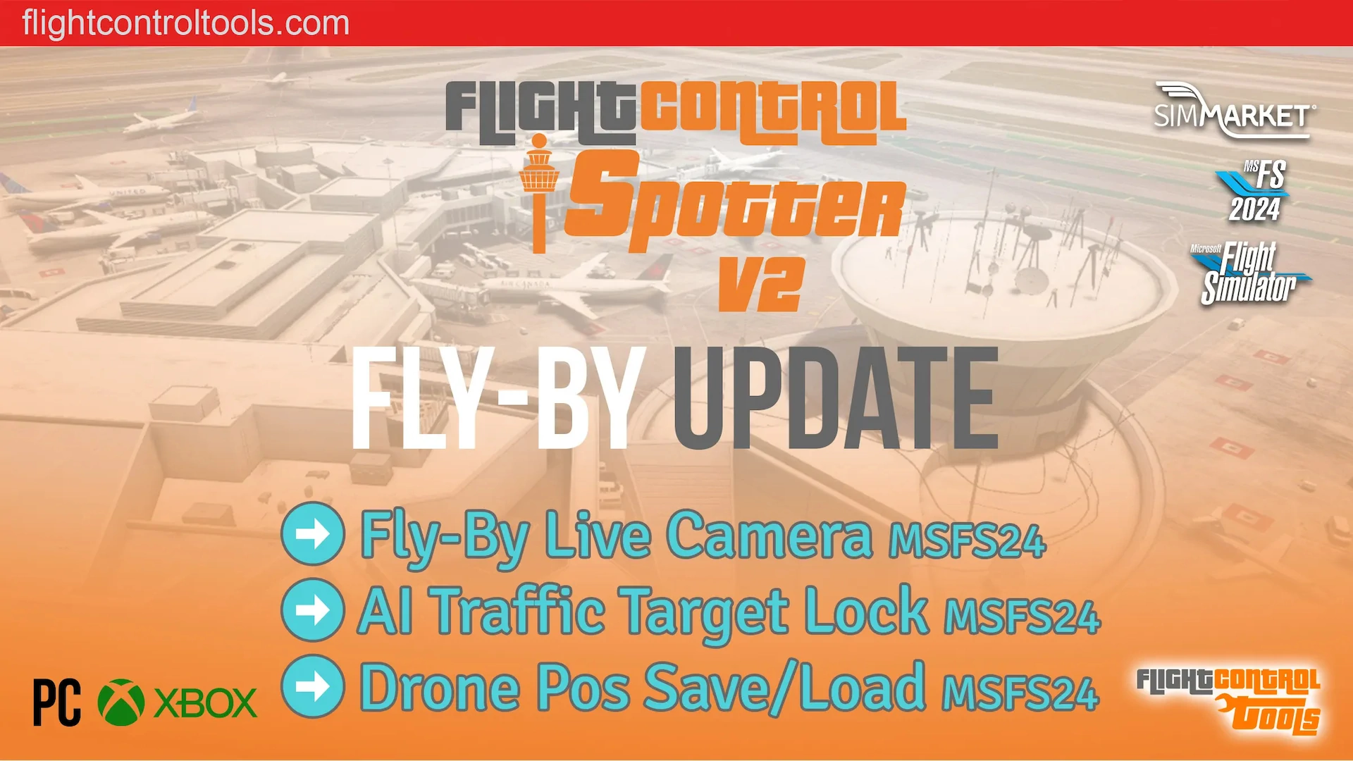FlightControlSpotter V2 com câmera Fly-By Live para Microsoft Flight Simulator