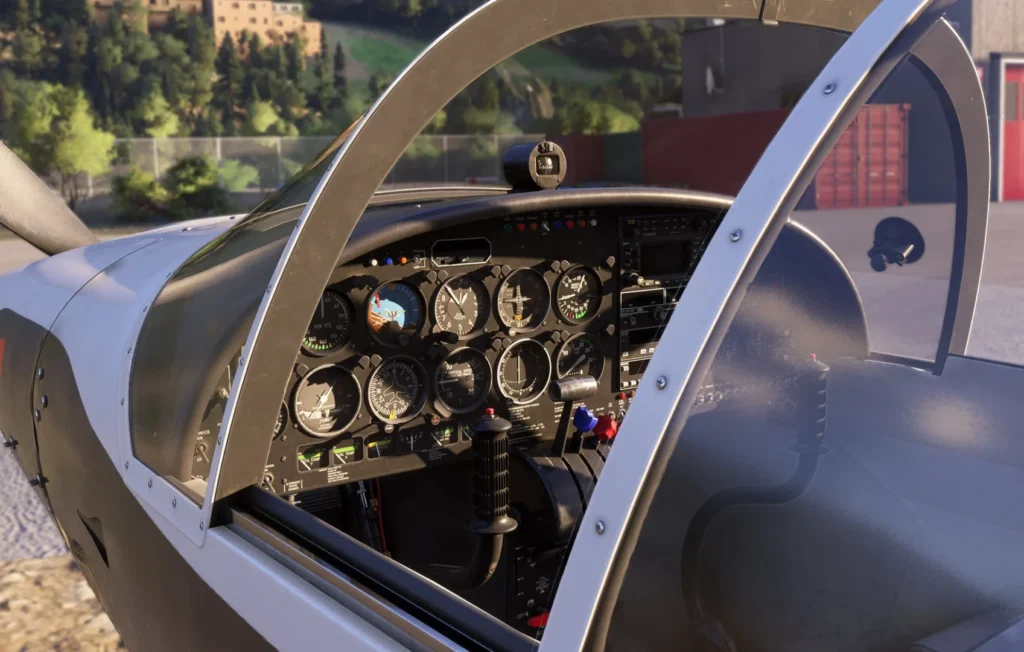 Cockpit analógico do Falco F8L da Echo Simulations no MSFS 2024.