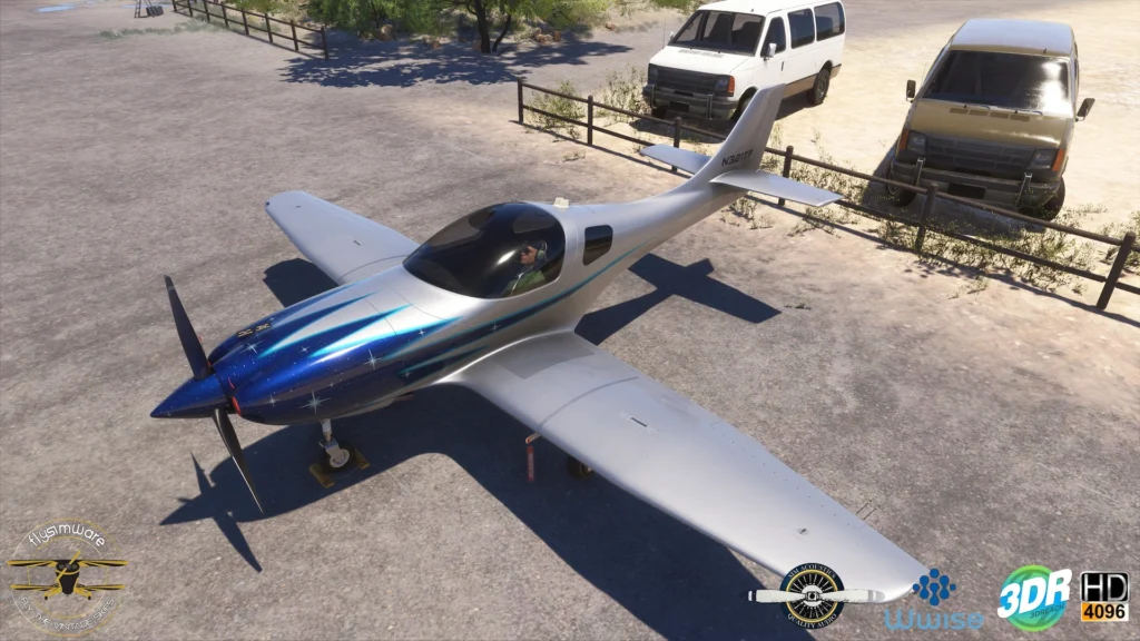 Lancair Legacy da Flysimware estacionado no Microsoft Flight Simulator 2024
