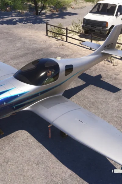 Lancair Legacy da Flysimware estacionado no Microsoft Flight Simulator 2024