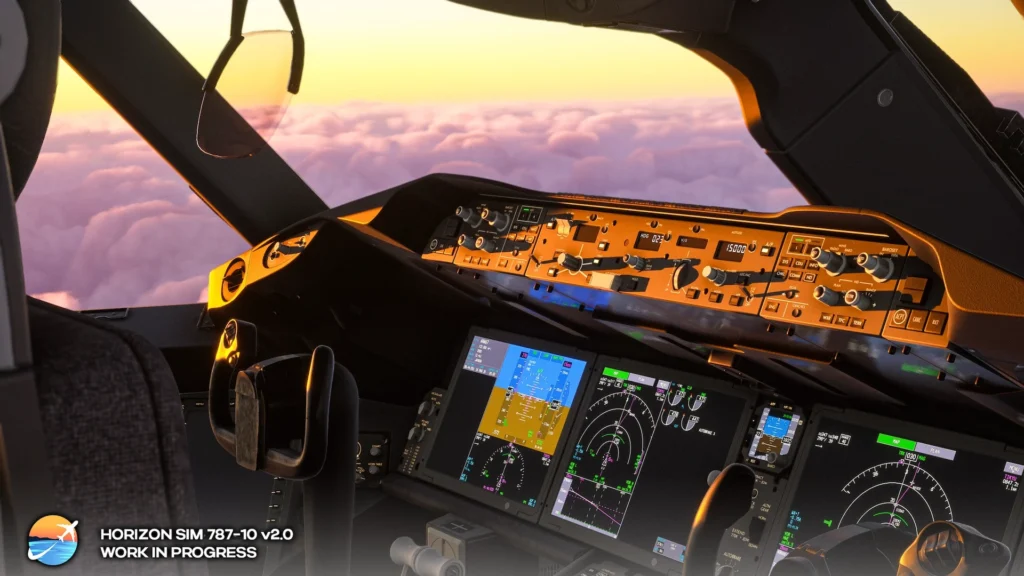 Cockpit do Boeing 787 freeware da Horizon Simulations v2.0 em desenvolvimento no MSFS