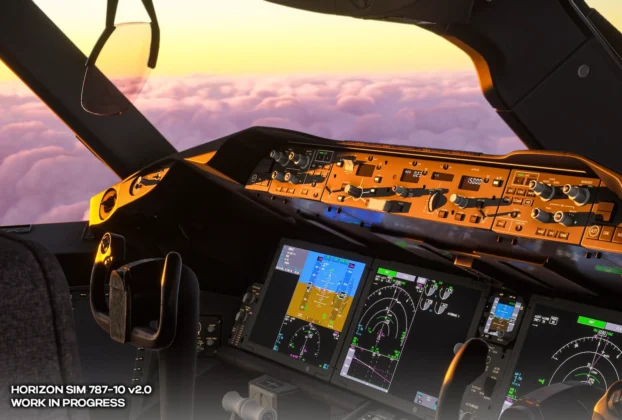 Cockpit do Boeing 787 freeware da Horizon Simulations v2.0 em desenvolvimento no MSFS