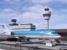 Aeronave KLM e torre de controle no cenário FlyTampa Amsterdam Schiphol (EHAM) para Microsoft Flight Simulator.