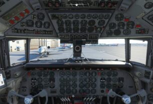 Cockpit do PMDG DC-6 Cloudmaster no Microsoft Flight Simulator 2024