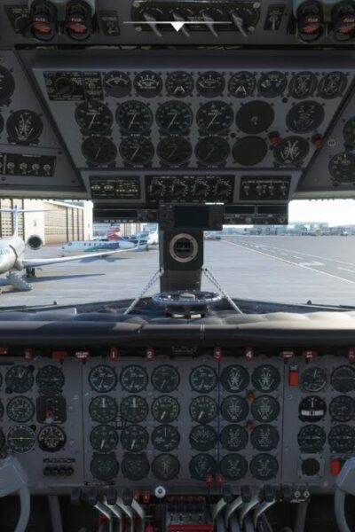 Cockpit do PMDG DC-6 Cloudmaster no Microsoft Flight Simulator 2024