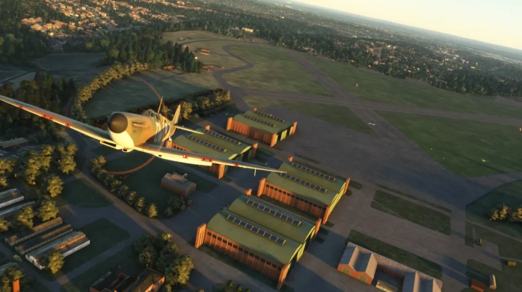 Cenário RAF Kenley 1940 com construções de época no MSFS.
