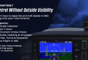 Aula de voo IFR da Navigraph Academy com painel de instrumentos em condições IMC.