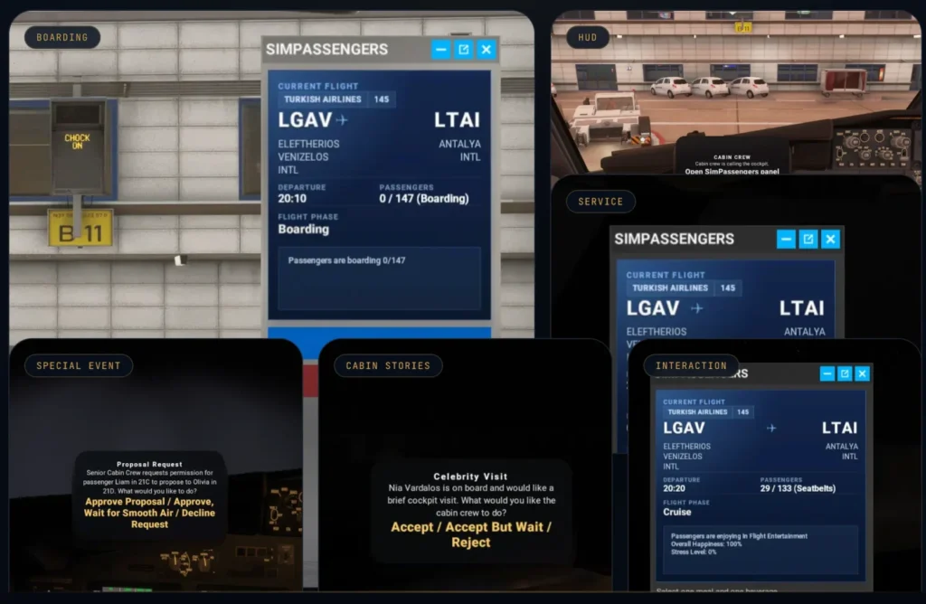 Tela principal do SimPassengers no Microsoft Flight Simulator 2024
