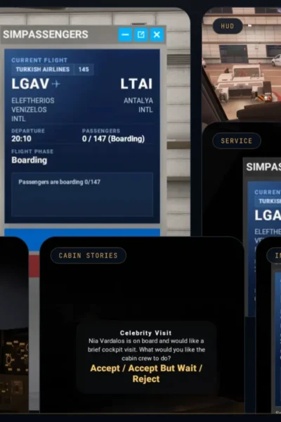 Tela principal do SimPassengers no Microsoft Flight Simulator 2024