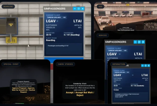 Tela principal do SimPassengers no Microsoft Flight Simulator 2024