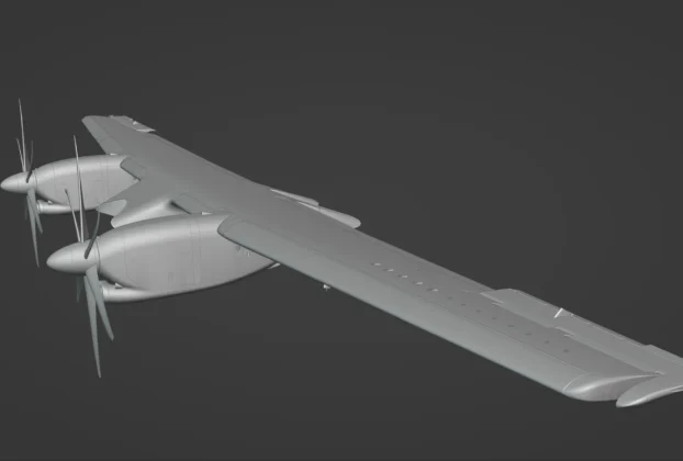 Modelo externo do ATR-72 da Mango Studios para X-Plane 12 com asa, motores e hélices em desenvolvimento