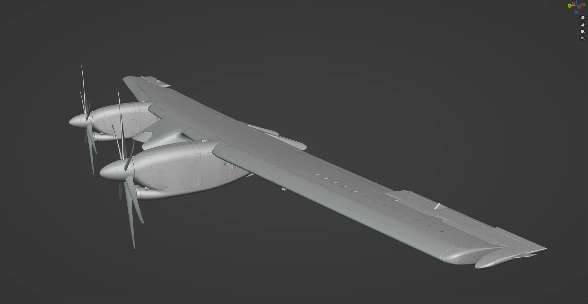 Modelo externo do ATR-72 da Mango Studios para X-Plane 12 com asa, motores e hélices em desenvolvimento