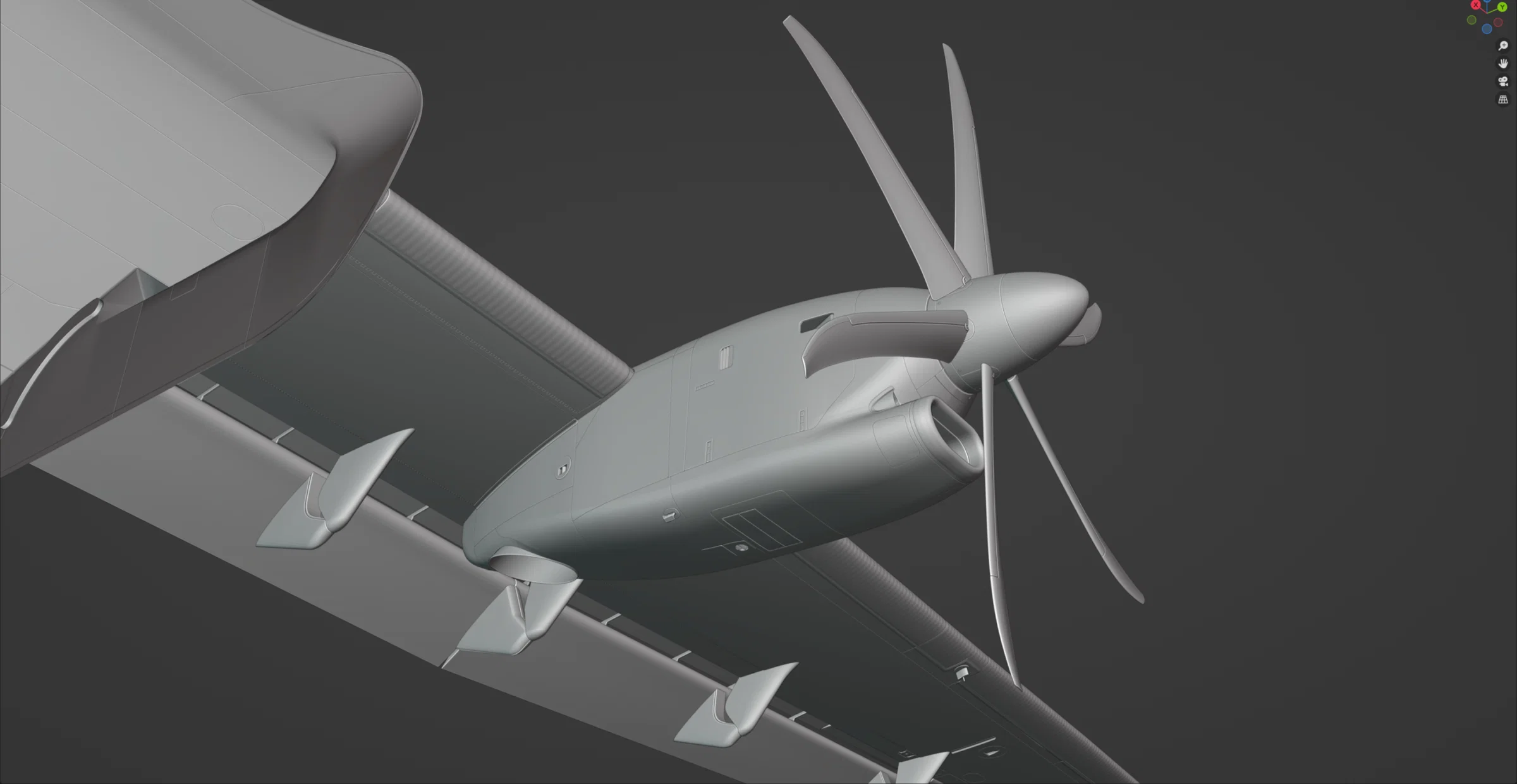 Detalhe do motor, hélice e asa do ATR-72 da Mango Studios para X-Plane 12