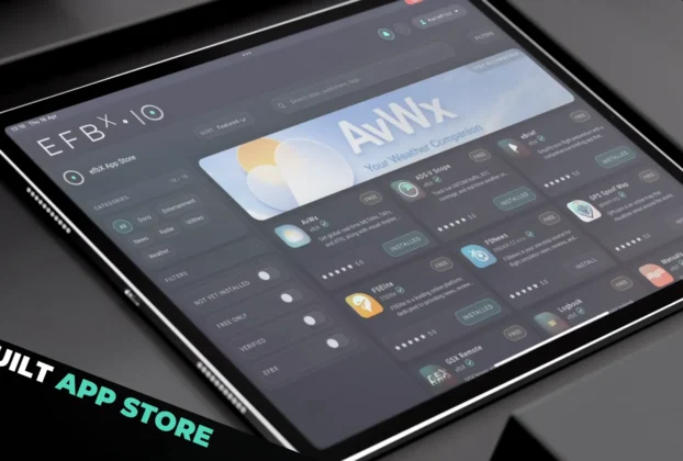 Interface do efbX exibindo app store integrada para simuladores de voo